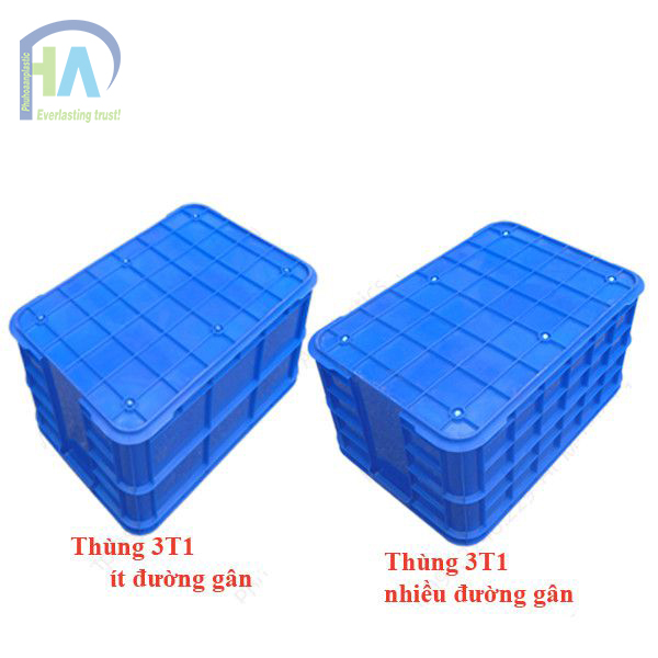 Thùng nhựa đặc 3T1 có các đường gân tăng cứng chắc chắn